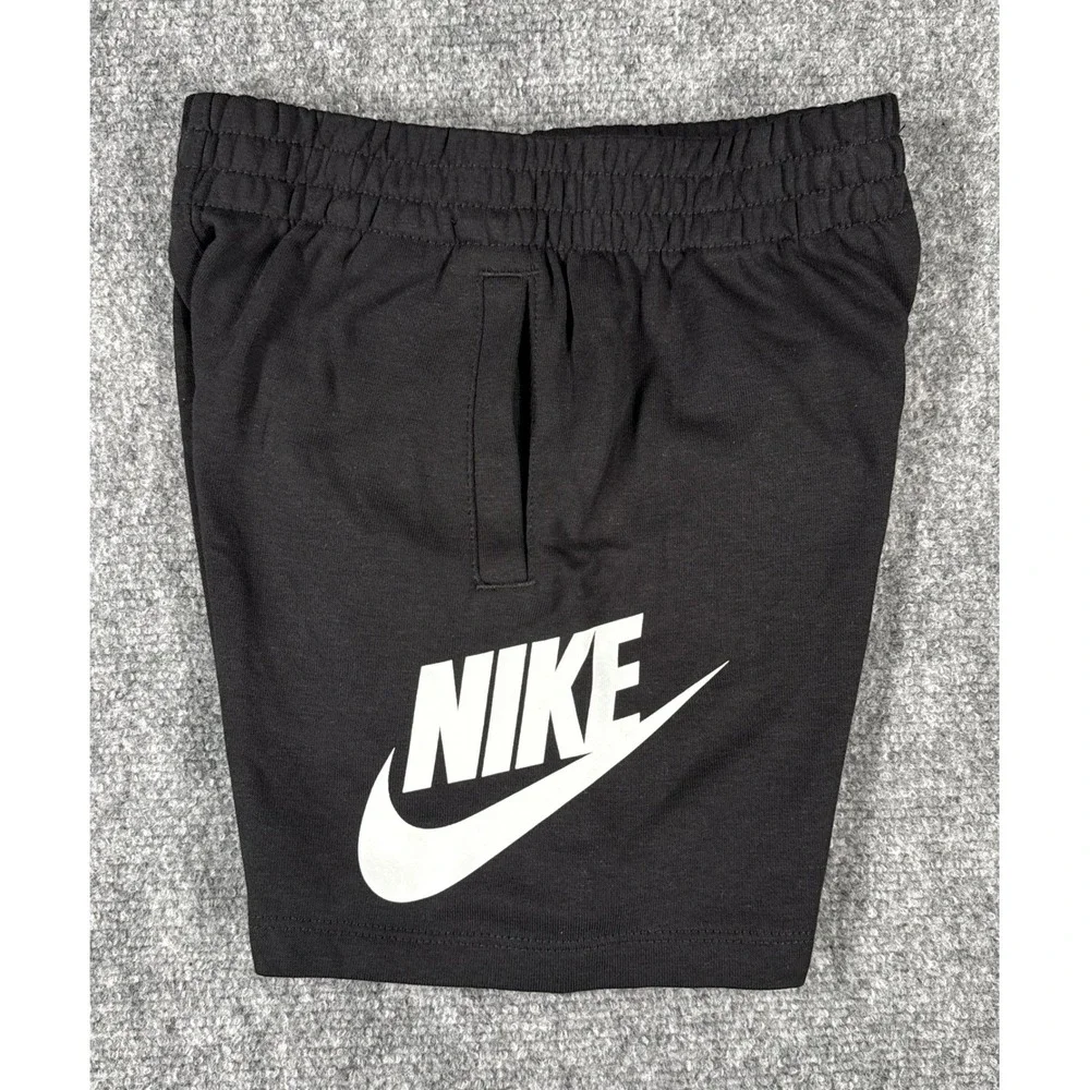 Nike Kids Size 5 Small Sportswear Club Fleece Shorts Black White Futura Logo NWT